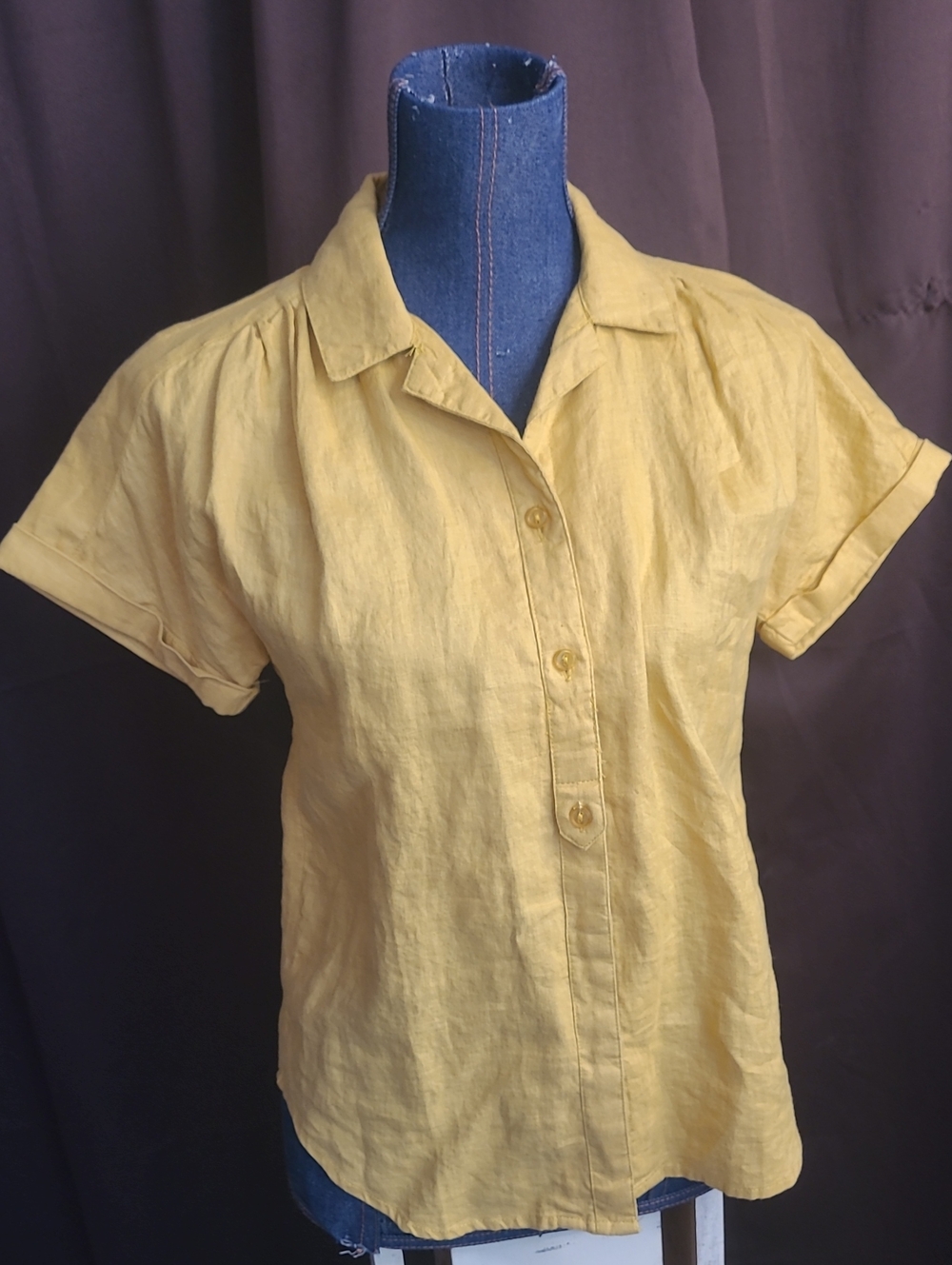 For Cynthia Short-Sleeve Button-Down Shirt in Yellow